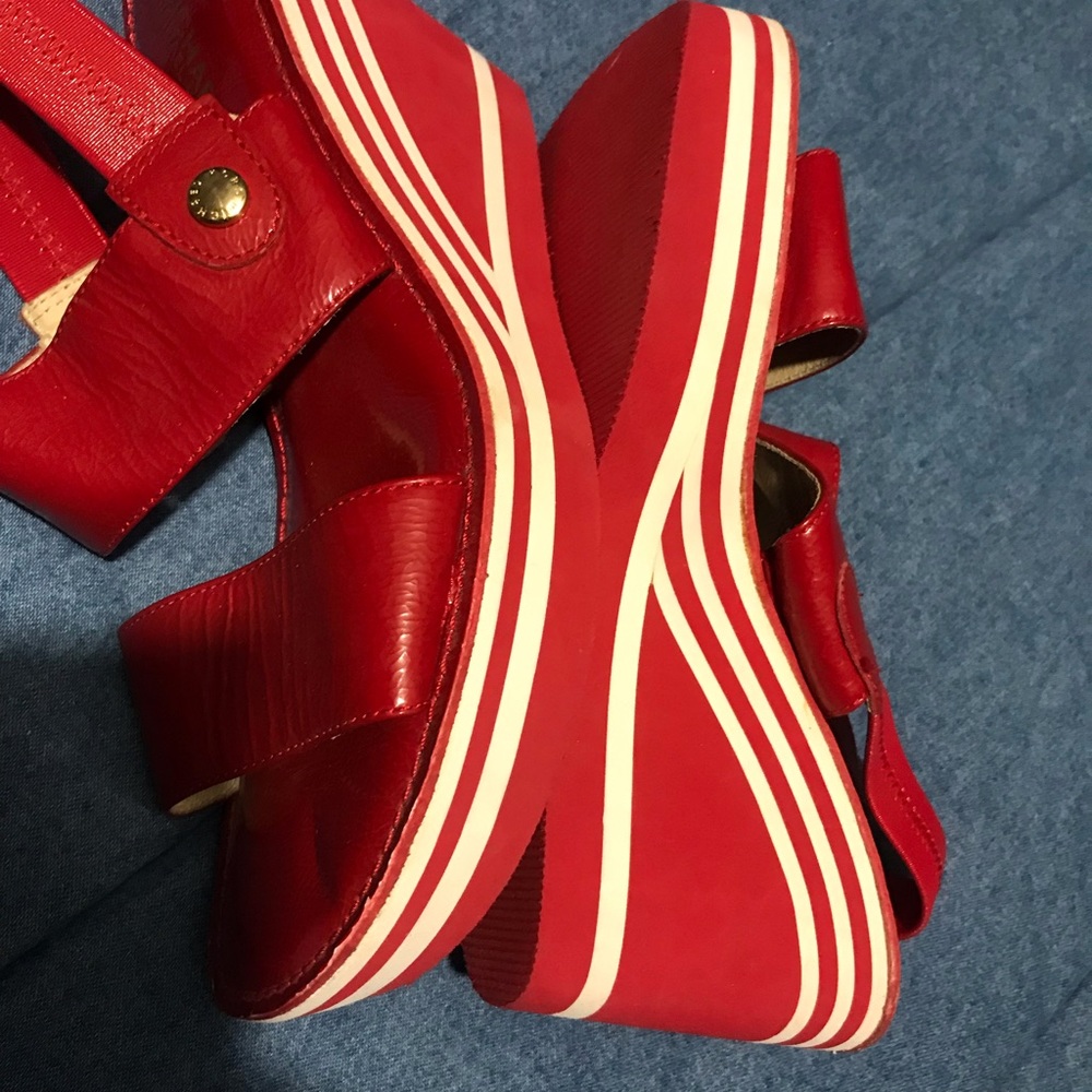 New red wedge sandal side: 9. 1/2, 4” high - Picture 8 of 13
